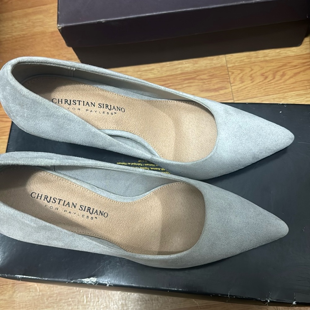Gray suede pumps